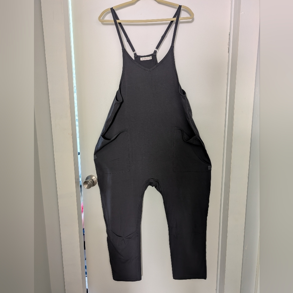 Gray Overall Jumpsuit Pockets Medium OuFeiYa NEW